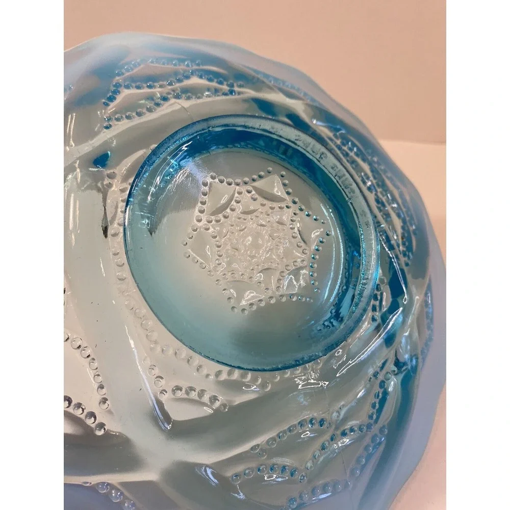 Jefferson‎ Glass Aqua Blue Opalescent Plate Wishbone and Drapery Pattern